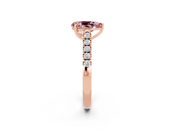 Rose gold Pear Cut Morganite Pavé Band Solitaire Ring with Prong Setting