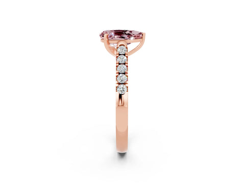 Rose gold {shape_name} Morganite Solitaire Ring with Pavé Band and Four-Prong Setting_2