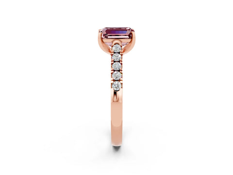 Rose gold {shape_name} Morganite Solitaire Ring with Pavé Band and Four-Prong Setting_2