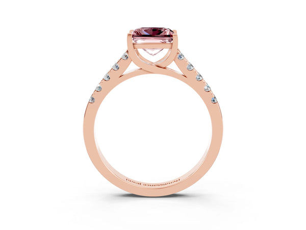 Rose gold Princess Cut Morganite Pavé Band Solitaire Ring with Prong Setting