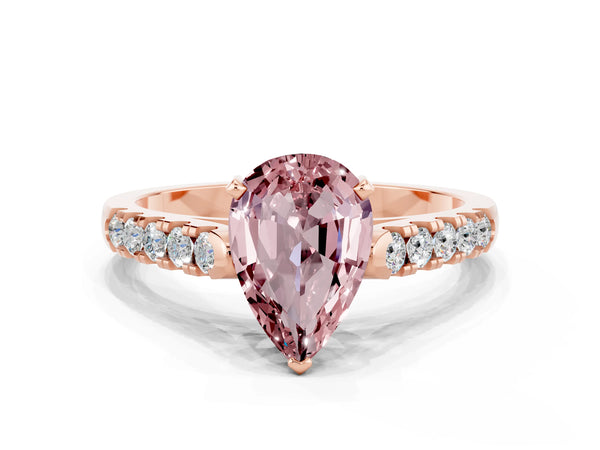 Rose gold Pear Cut Morganite Pavé Band Solitaire Ring with Prong Setting