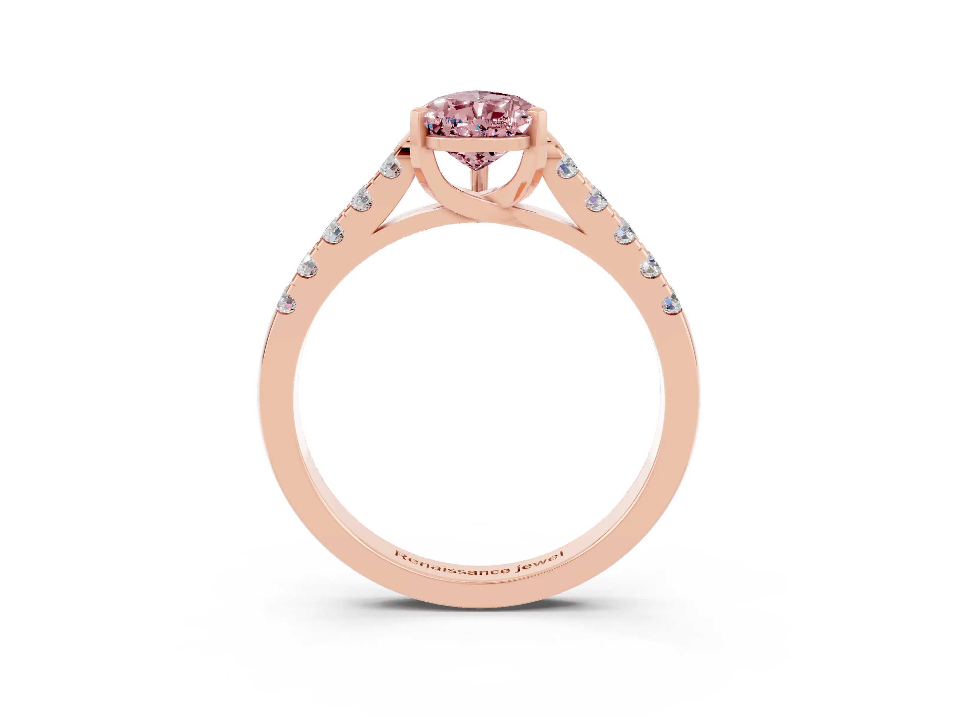 Rose gold {shape_name} Morganite Solitaire Ring with Pavé Band and Four-Prong Setting_3