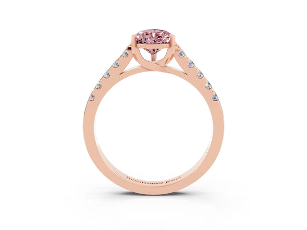 Rose gold Pear Cut Morganite Pavé Band Solitaire Ring with Prong Setting