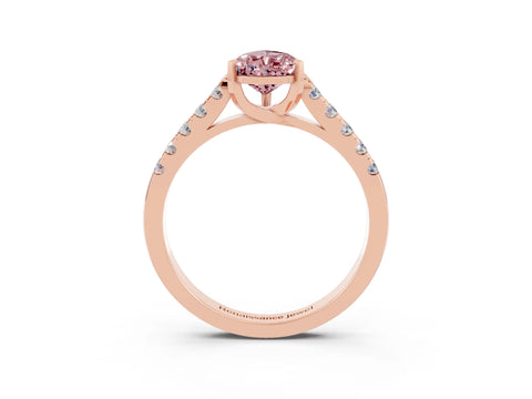 Rose gold {shape_name} Morganite Solitaire Ring with Pavé Band and Four-Prong Setting_3