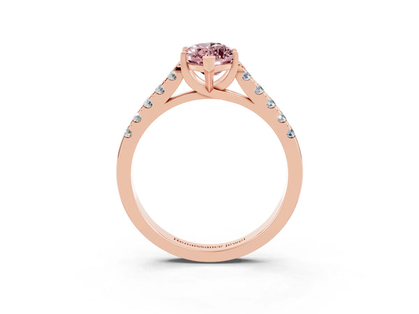 Rose gold Marquise Cut Morganite Pavé Band Solitaire Ring with Prong Setting