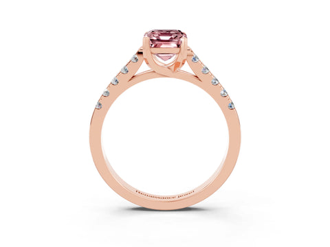 Rose gold {shape_name} Morganite Solitaire Ring with Pavé Band and Four-Prong Setting_3