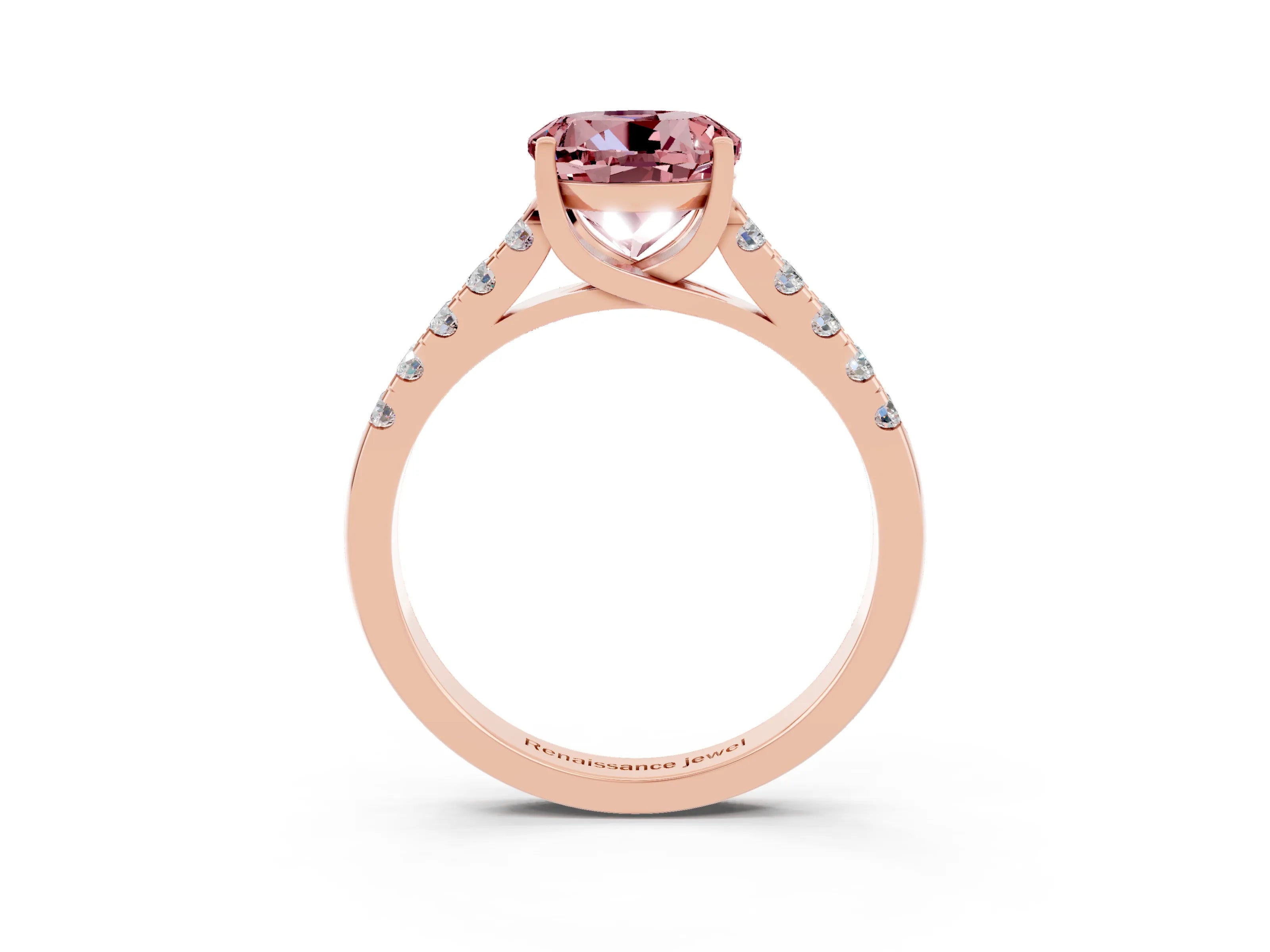 Rose gold {shape_name} Morganite Solitaire Ring with Pavé Band and Four-Prong Setting_3