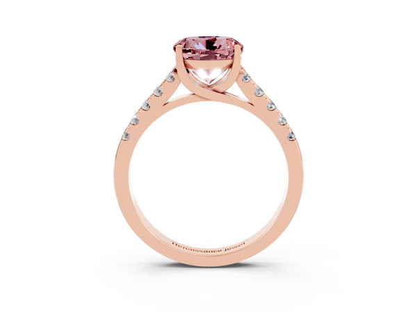 Rose gold Round Cut Morganite Pavé Band Solitaire Ring with Prong Setting