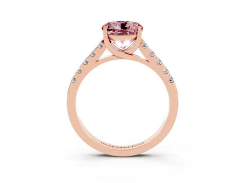 Rose gold {shape_name} Morganite Solitaire Ring with Pavé Band and Four-Prong Setting_3