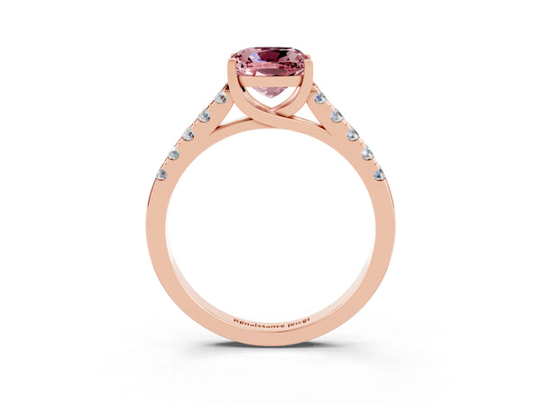 Rose gold Cushion Cut Morganite Pavé Band Solitaire Ring with Prong Setting