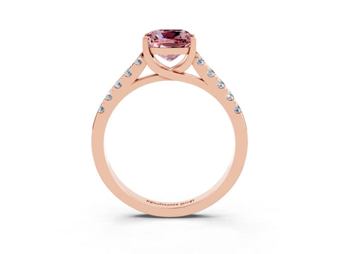 Rose gold {shape_name} Morganite Solitaire Ring with Pavé Band and Four-Prong Setting_3