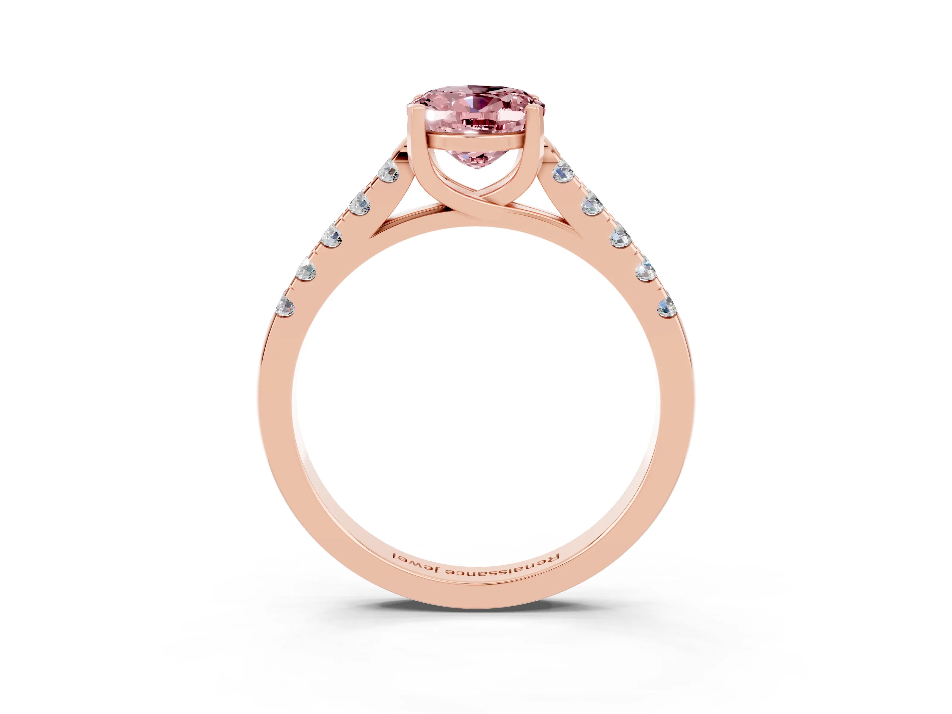 Rose gold {shape_name} Morganite Solitaire Ring with Pavé Band and Four-Prong Setting_3