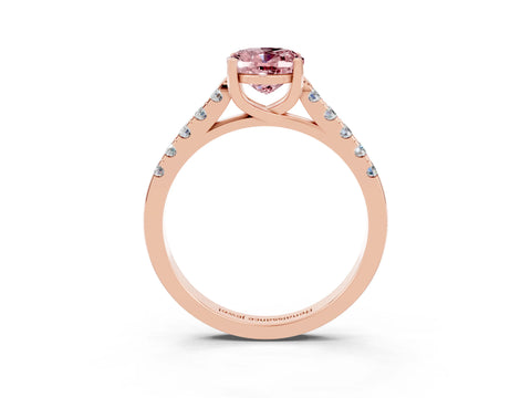 Rose gold {shape_name} Morganite Solitaire Ring with Pavé Band and Four-Prong Setting_3
