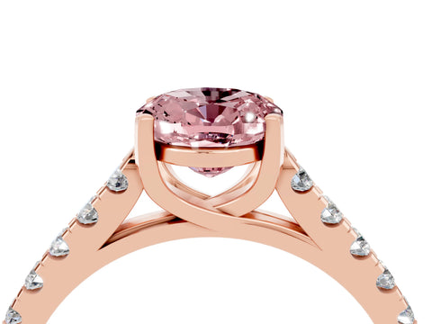 Rose gold {shape_name} Morganite Solitaire Ring with Pavé Band and Four-Prong Setting_4