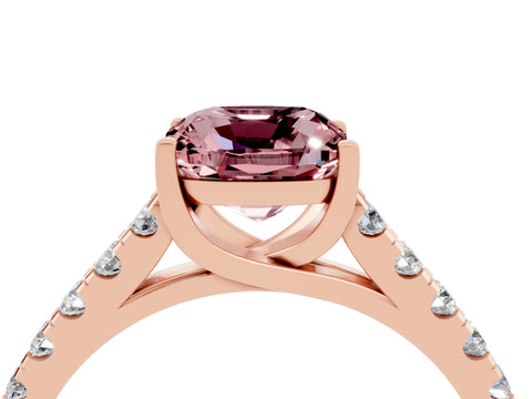 Rose gold {shape_name} Morganite Solitaire Ring with Pavé Band and Four-Prong Setting_4