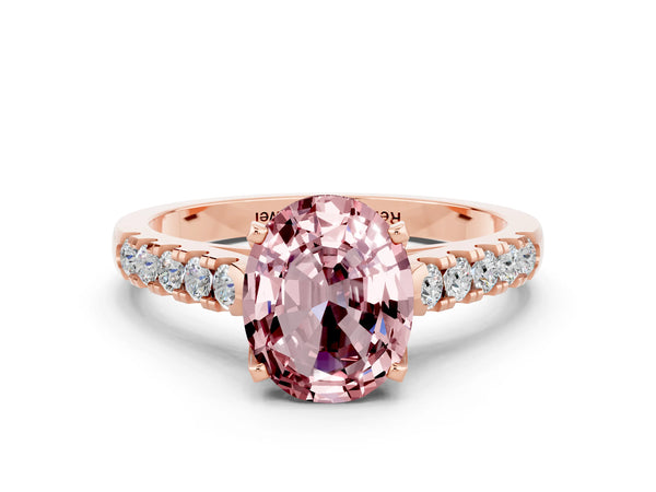 Rose gold Oval Cut Morganite Pavé Band Solitaire Ring with Prong Setting