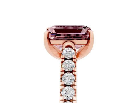 Rose gold {shape_name} Morganite Solitaire Ring with Pavé Band and Four-Prong Setting_5