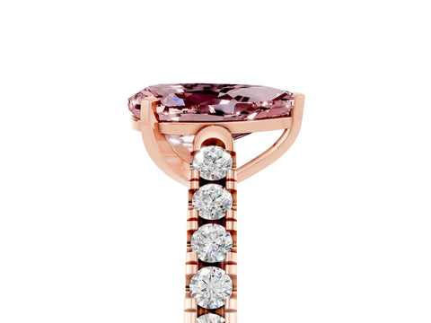 Rose gold {shape_name} Morganite Solitaire Ring with Pavé Band and Four-Prong Setting_5