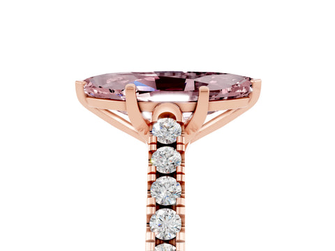 Rose gold {shape_name} Morganite Solitaire Ring with Pavé Band and Four-Prong Setting_5