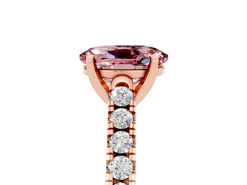 Rose gold {shape_name} Morganite Solitaire Ring with Pavé Band and Four-Prong Setting_5