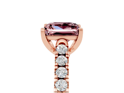 Rose gold {shape_name} Morganite Solitaire Ring with Pavé Band and Four-Prong Setting_5