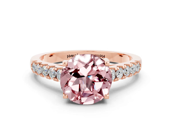 Rose gold Round Cut Morganite Pavé Band Solitaire Ring with Prong Setting