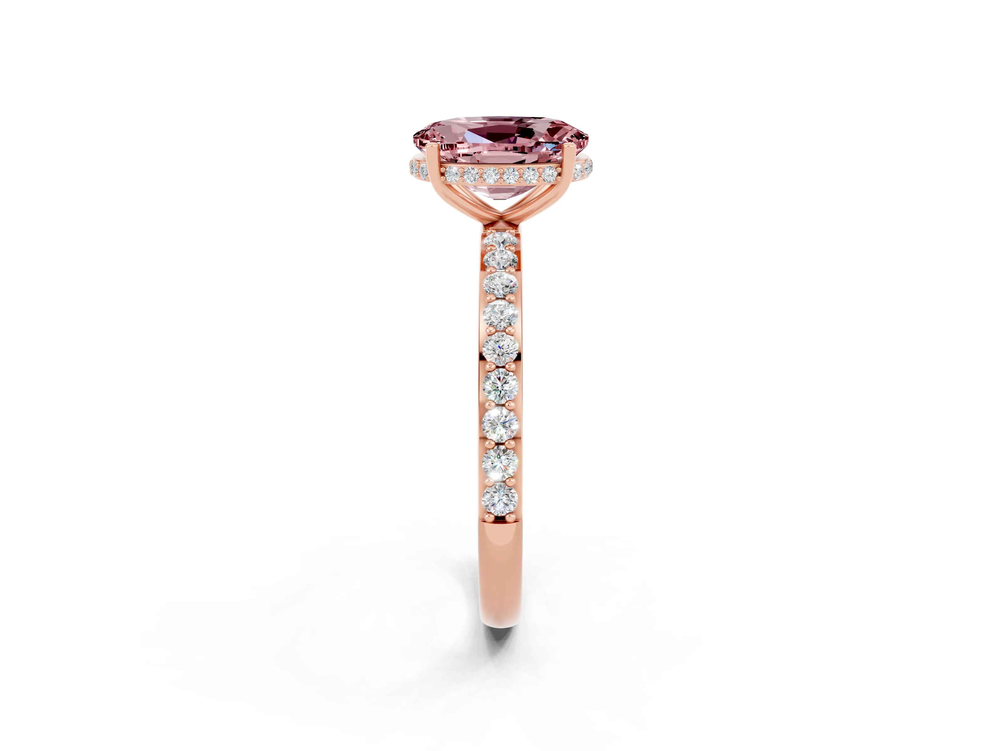 Rose gold {shape_name} Morganite Solitaire Ring with Pavé Band and Hidden Halo_2