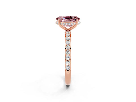 Rose gold {shape_name} Morganite Solitaire Ring with Pavé Band and Hidden Halo_2