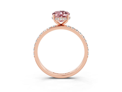 Rose gold {shape_name} Morganite Solitaire Ring with Pavé Band and Hidden Halo_3