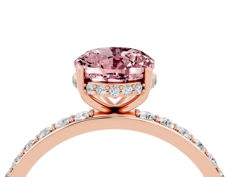 Rose gold {shape_name} Morganite Solitaire Ring with Pavé Band and Hidden Halo_4
