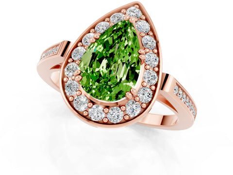Rose gold {shape_name} Peridot Halo Ring with Split Shank and Four-Prong Setting_1