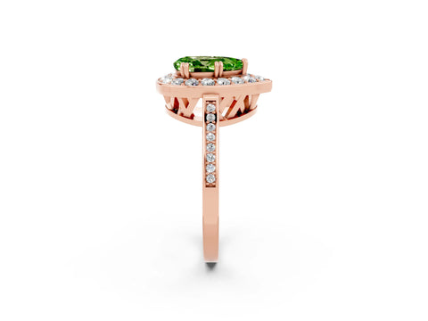 Rose gold {shape_name} Peridot Halo Ring with Split Shank and Four-Prong Setting_2