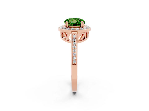Rose gold {shape_name} Peridot Halo Ring with Split Shank and Four-Prong Setting_2