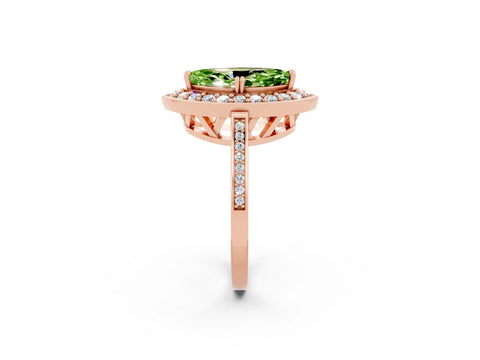 Rose gold {shape_name} Peridot Halo Ring with Split Shank and Four-Prong Setting_2