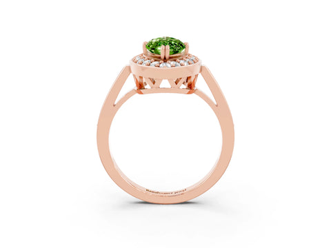 Rose gold {shape_name} Peridot Halo Ring with Split Shank and Four-Prong Setting_3