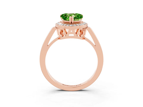 Rose gold {shape_name} Peridot Halo Ring with Split Shank and Four-Prong Setting_3