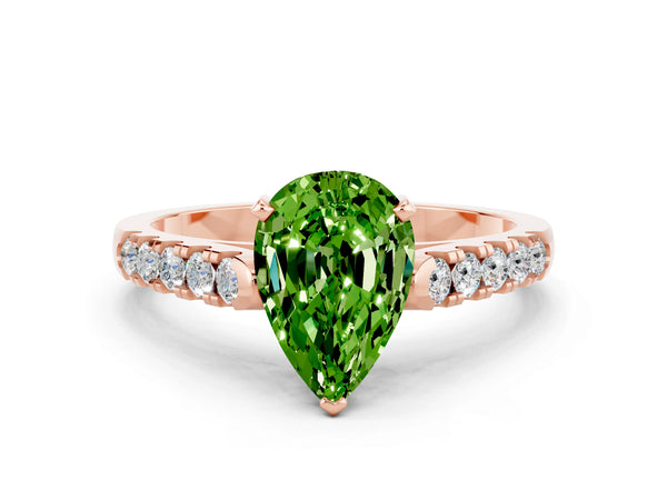 Rose gold Pear Cut Peridot Pavé Band Solitaire Ring with Prong Setting