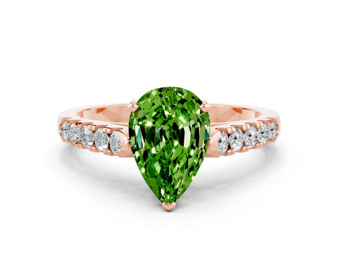 Rose gold {shape_name} Peridot Solitaire Ring with Pavé Band and Four-Prong Setting
