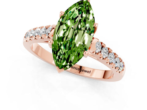 Rose gold {shape_name} Peridot Solitaire Ring with Pavé Band and Four-Prong Setting_1