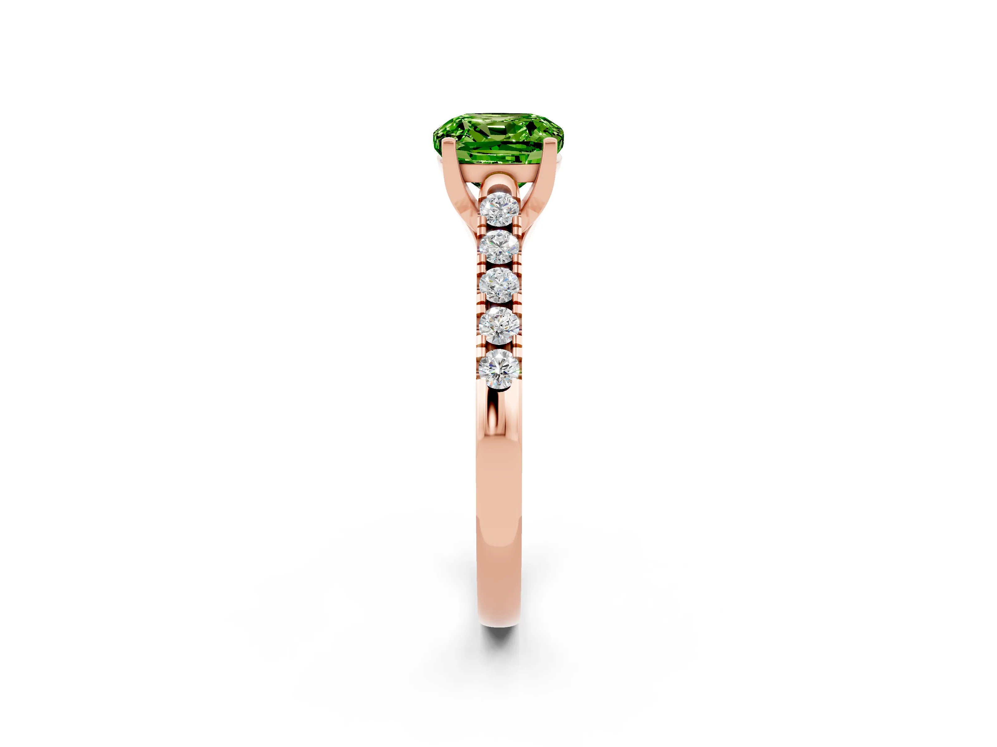 Rose gold {shape_name} Peridot Solitaire Ring with Pavé Band and Four-Prong Setting_2