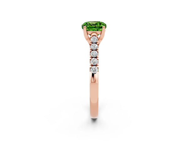 Rose gold Cushion Cut Peridot Pavé Band Solitaire Ring with Prong Setting