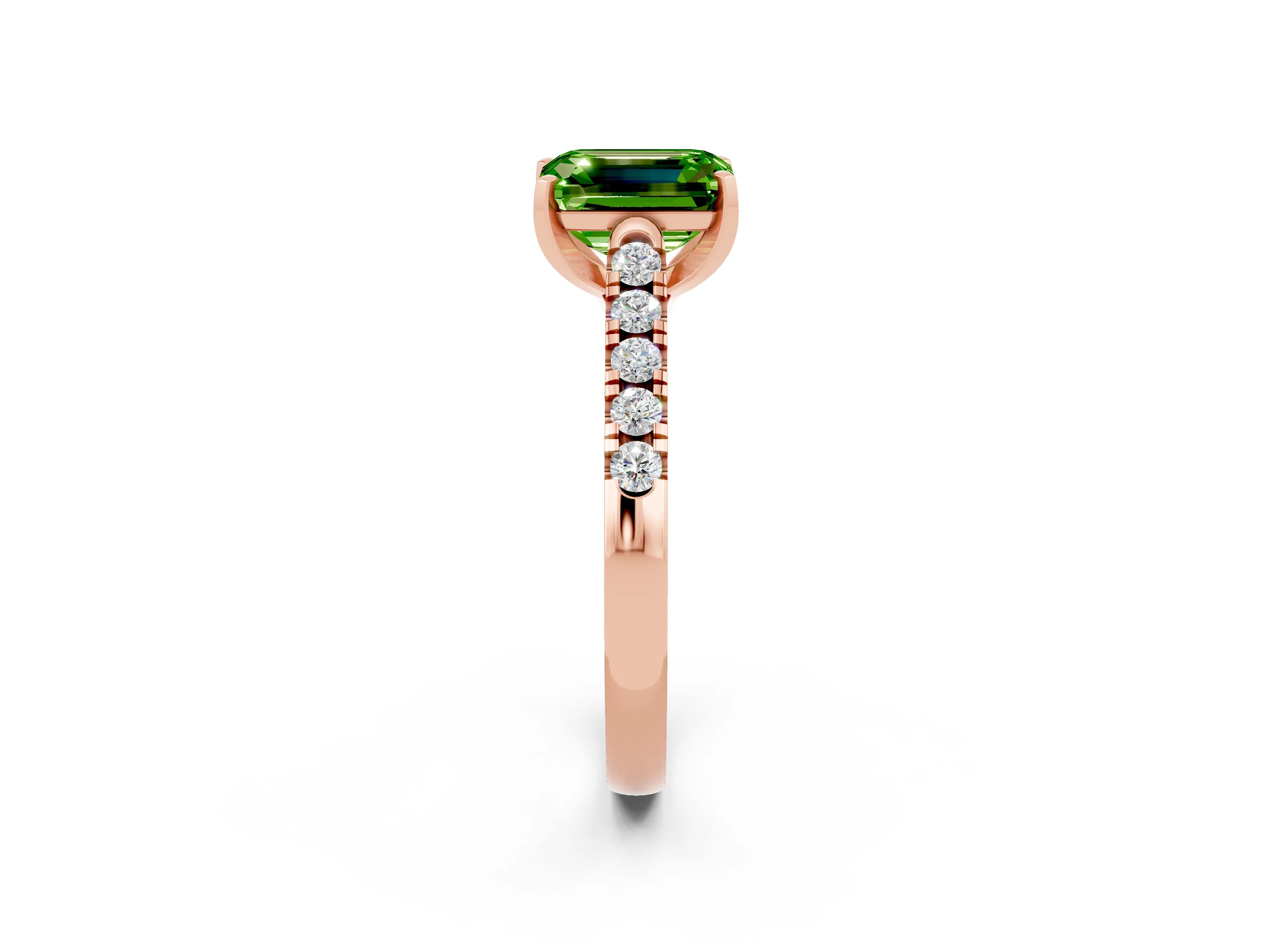 Rose gold {shape_name} Peridot Solitaire Ring with Pavé Band and Four-Prong Setting_2