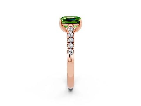 Rose gold {shape_name} Peridot Solitaire Ring with Pavé Band and Four-Prong Setting_2