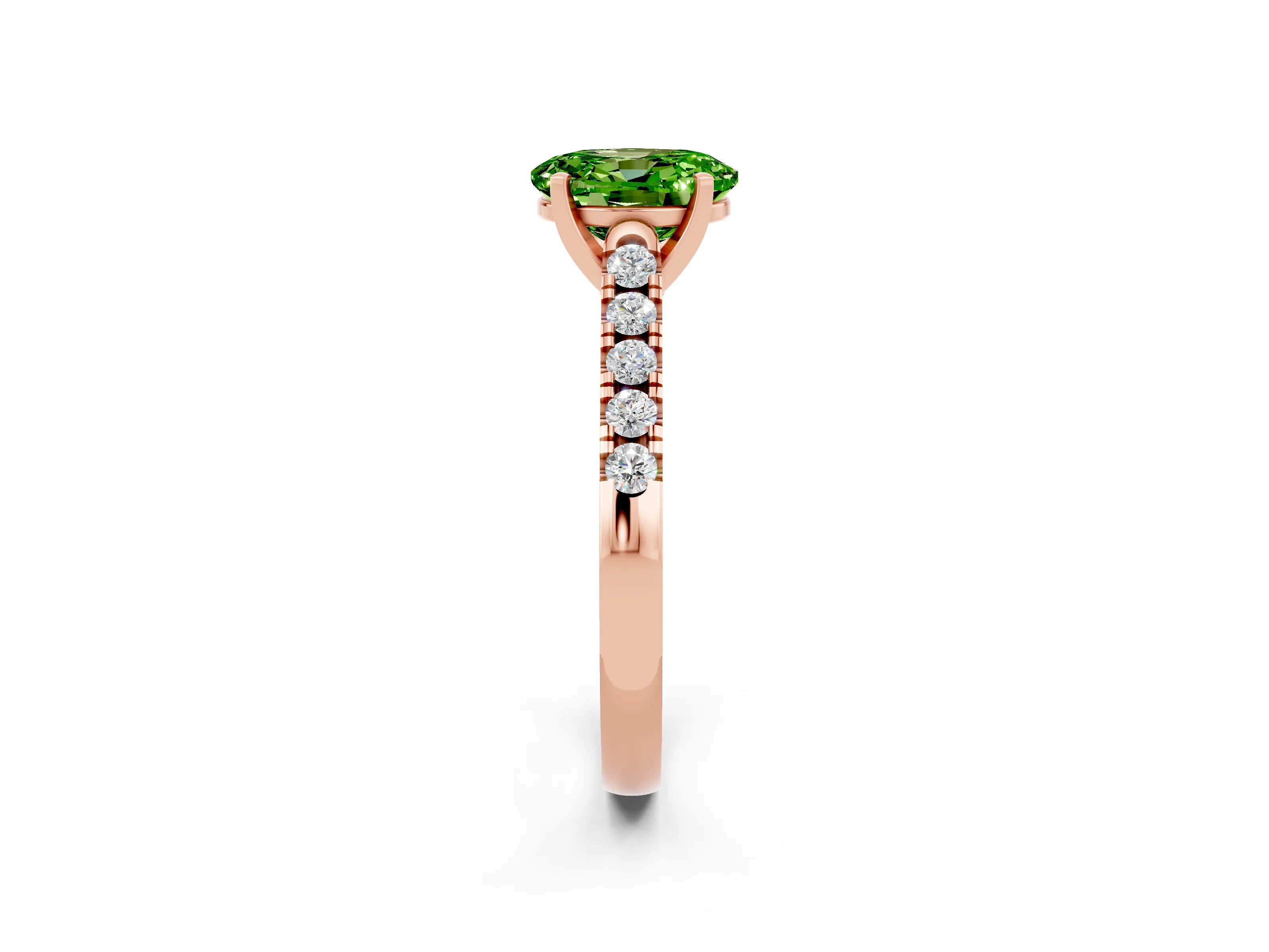 Rose gold {shape_name} Peridot Solitaire Ring with Pavé Band and Four-Prong Setting_2