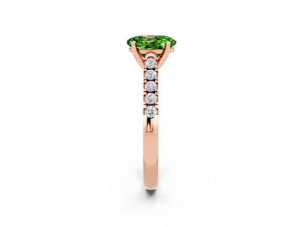 Rose gold Oval Cut Peridot Pavé Band Solitaire Ring with Prong Setting