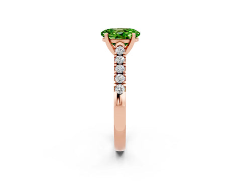 Rose gold {shape_name} Peridot Solitaire Ring with Pavé Band and Four-Prong Setting_2