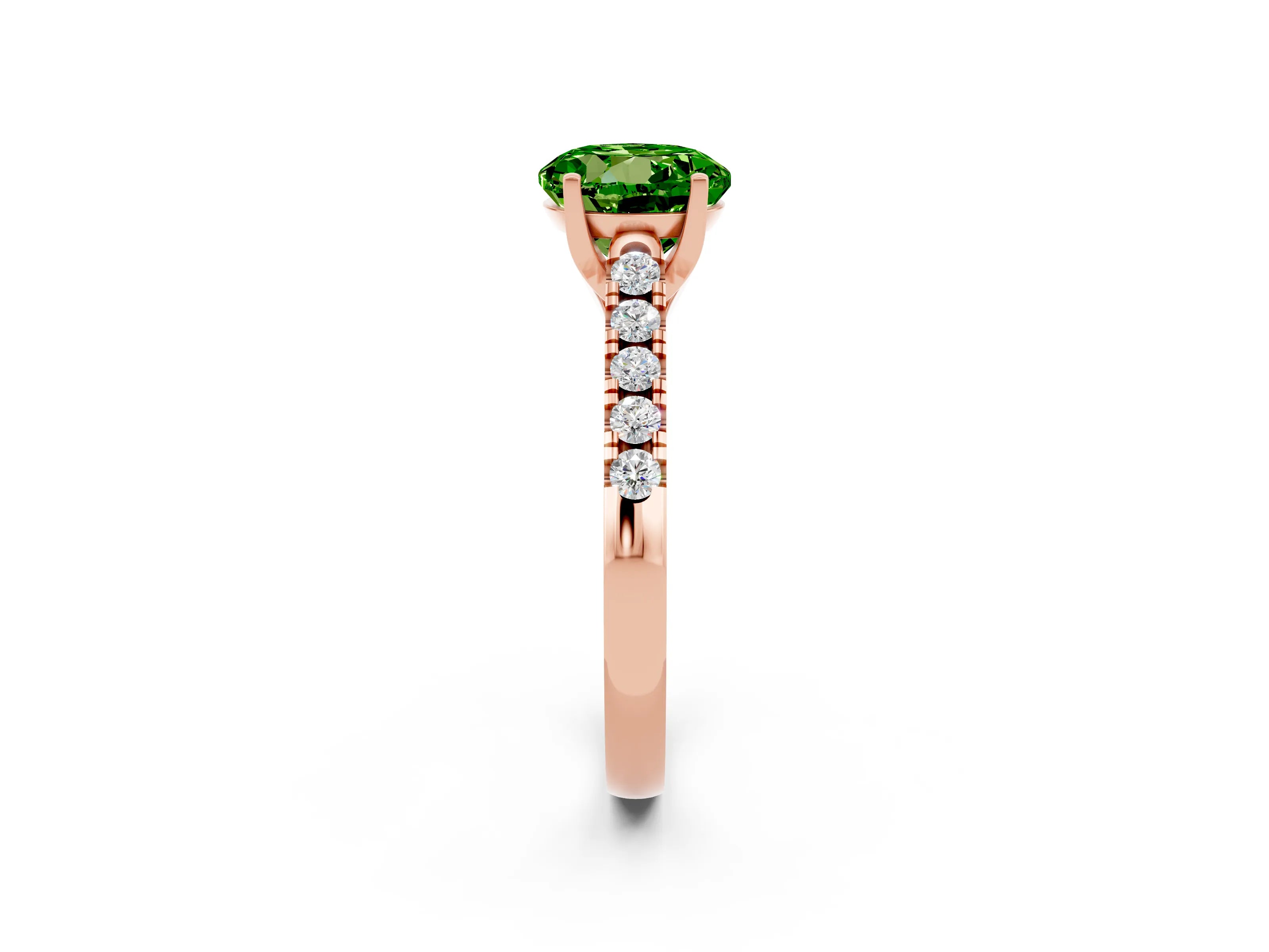 Rose gold {shape_name} Peridot Solitaire Ring with Pavé Band and Four-Prong Setting_2