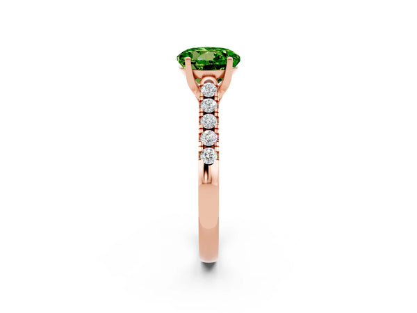Rose gold Round Cut Peridot Pavé Band Solitaire Ring with Prong Setting