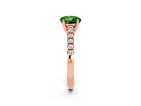 Rose gold {shape_name} Peridot Solitaire Ring with Pavé Band and Four-Prong Setting_2