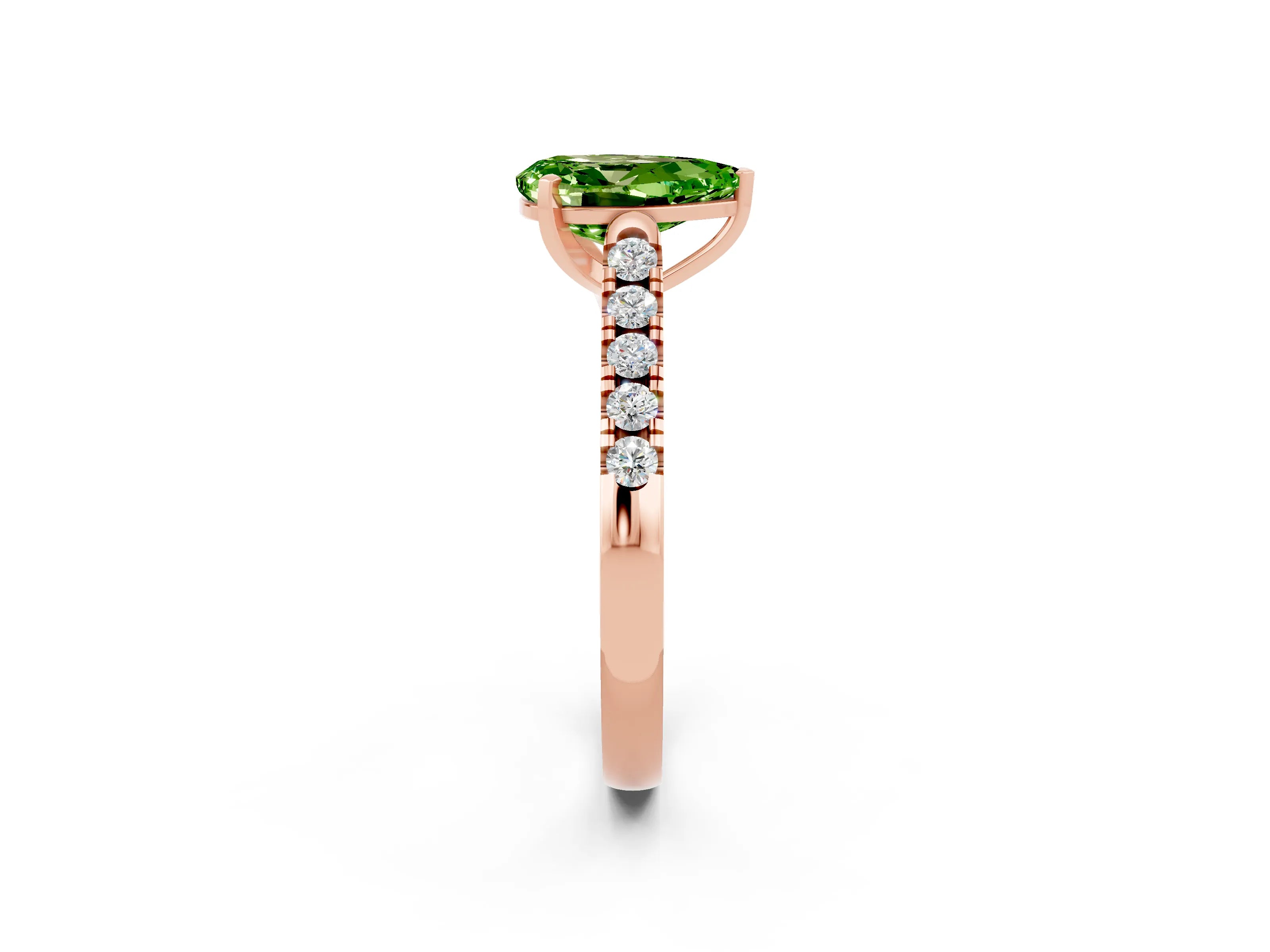 Rose gold {shape_name} Peridot Solitaire Ring with Pavé Band and Four-Prong Setting_2